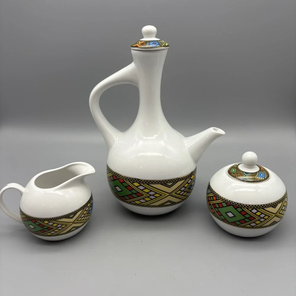 Ethiopian Coffee / Tea Pot Set Fine Porcelain Creamer And‎ Sugar